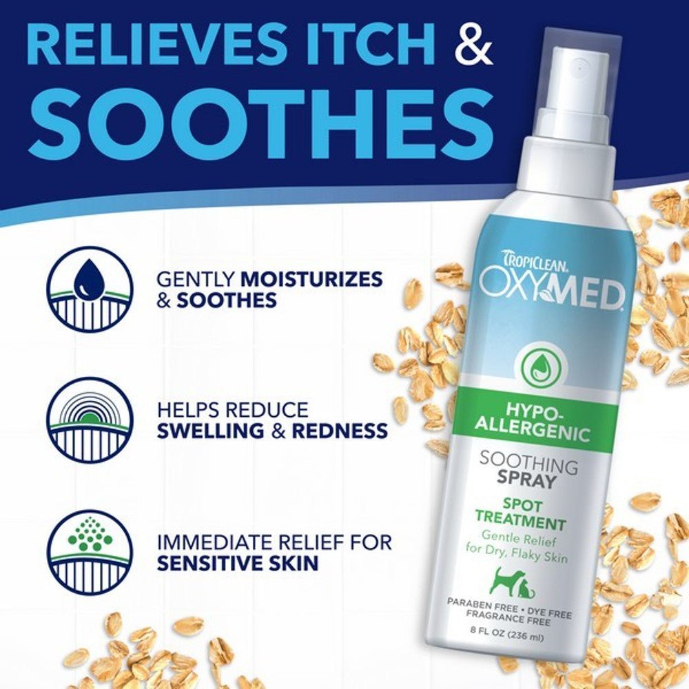 TropiClean OxyMed Hypoallergenic Anti Itch Spray for Dogs 236ml Dog Supplies TropiClean